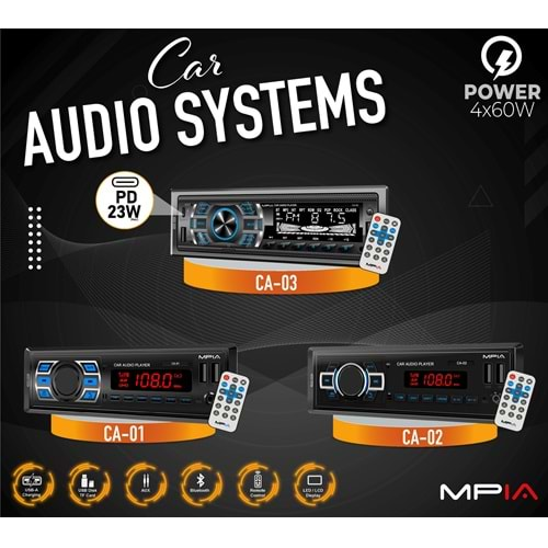 MPİA CA-01 BLUETOOTH/FM/2XUSB/TF/MP3 ÇALAR KUMANDALI OTO TEYP 4X60WATT