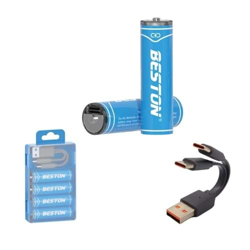 Beston Pil P2-02C4-AA Şarj Edilebilir 4'Lü 1.5V AA Usb Type-C Şarj Kablolu Kalın Pil