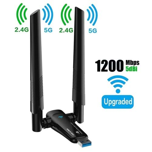 PİX-LİNK AC1200 2.4GHZ + 5GHZ 1200MBPS DUAL BAND ÇİFT ANTENLİ WİFİ WİRELESS ADAPTÖR KABLOSUZ ALICI PL-9340