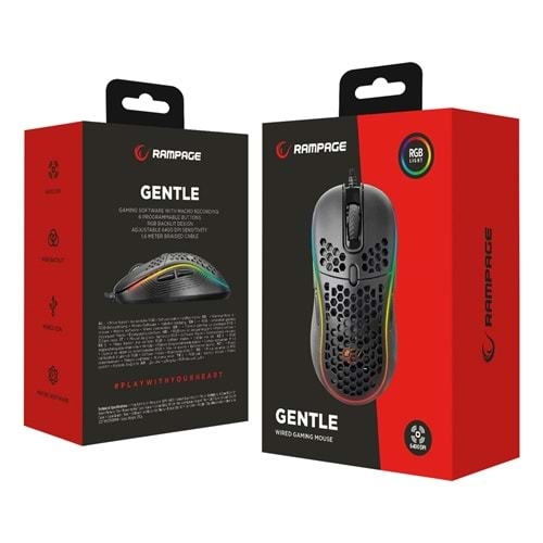 Rampage SMX-R85 GENTLE 12800dpi Siyah RGB Ledli Süper Hafif Makrolu Gaming Oyuncu Mouse