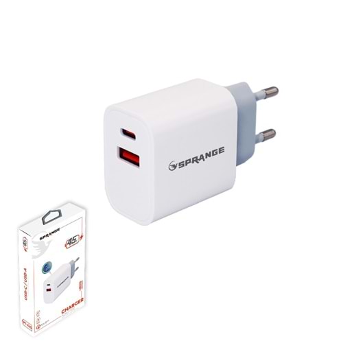 SPRANGE PT-X45 SALİSE SAYAR TURBO ŞARJ 6A 45W ŞARJ KAFA QUİCK FAST CHARGE USB POWER ADAPTER