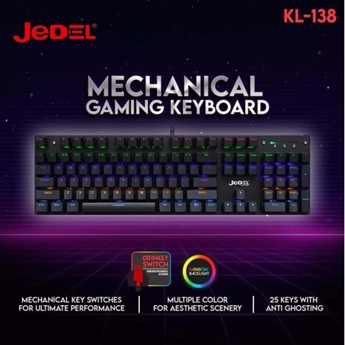 JEDEL KL-138 Blue Switch Mekanik RGB Efekli Işıklı Oyuncu Klavye Q TR