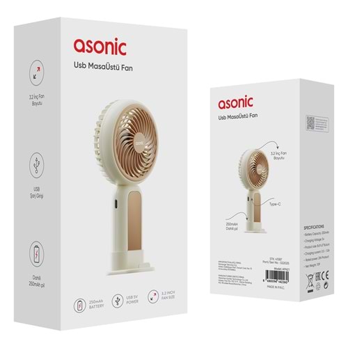 Asonic AFN21 Krem 250mAh Elde Taşınabilir Masaüstü Usb Fan