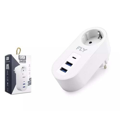 Fly 3400-01 Termal Akım Korumalı 1*Priz 2*Usb + Type-C 2.1A