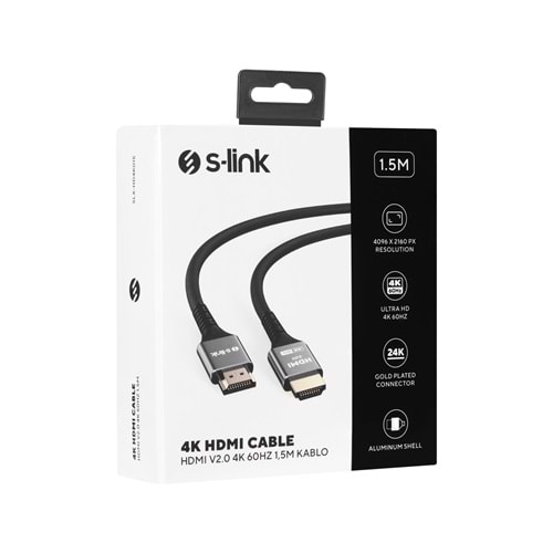 S-link SLX-HD4K015 19+1 HDMI to HDMI 1.5m Metal v2.0 4K (4096*2160) 60Hz Kablo