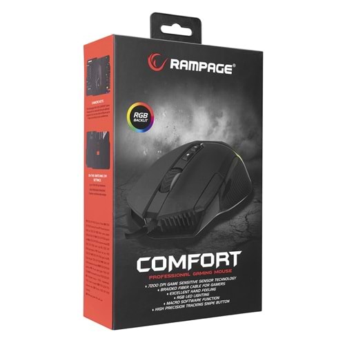 Rampage SMX-G39 COMFORT Usb 8 Makro+Extra Atış Tuşlu RGB 12800 DPI Gaming Oyuncu Mouse