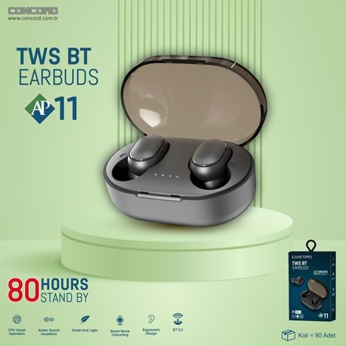 CONCORD AP11 TWS BLUETOOTH KULAKLIK 80 SAAT ŞARJ SÜRESİ BT 5.2V