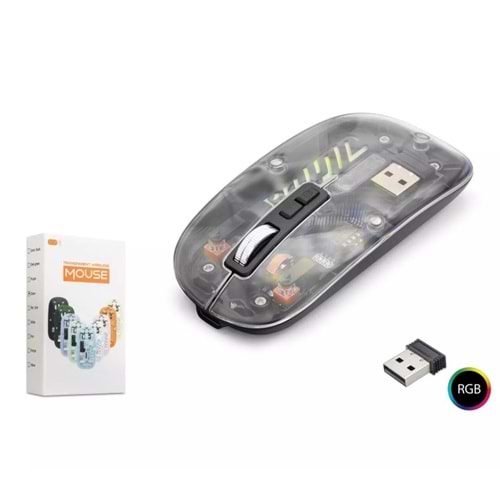 Nodar ND1201b Wireless Şeffaf Rgb Işıklı Şarjlı Bluetooth Mouse