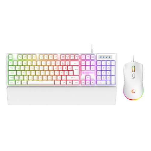Rampage KM-RX7 FORTUNA V2 Gökkuşağı Aydınlatmalı USB Beyaz Gaming Combo Q Gaming Klavye + 12800 dpi Mouse