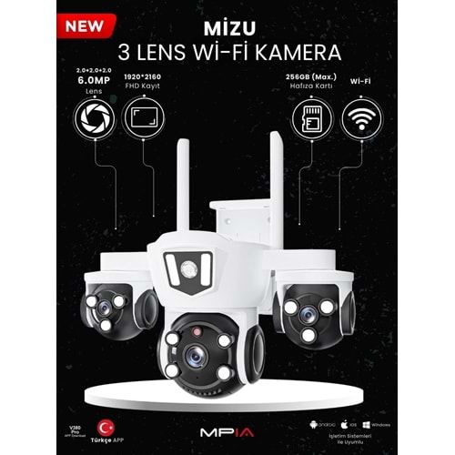 MPİA MİZU 6MP 3 LENS WİFİ WATERPROOF Kamera Wifi PTZ İp Kamera