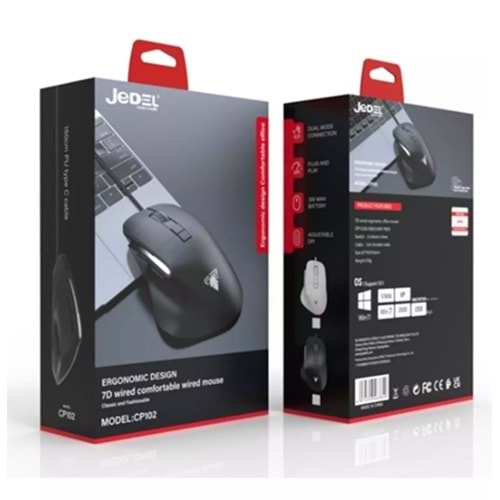 Jedel CP102 Optik Sensör 3600 DPI 7 Düğmeli Örgülü kablolu Gaming Mouse Siyah/Beyaz