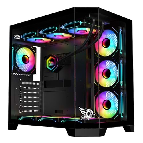 GAMEAGLE EDGE SİYAH BİLGİSAYAR KASASI + 850W 80 PLUS BRONZE POWER + 360MM SIVI SOĞUTMA + 7 ARGB KUMANDALI FAN SİYAH