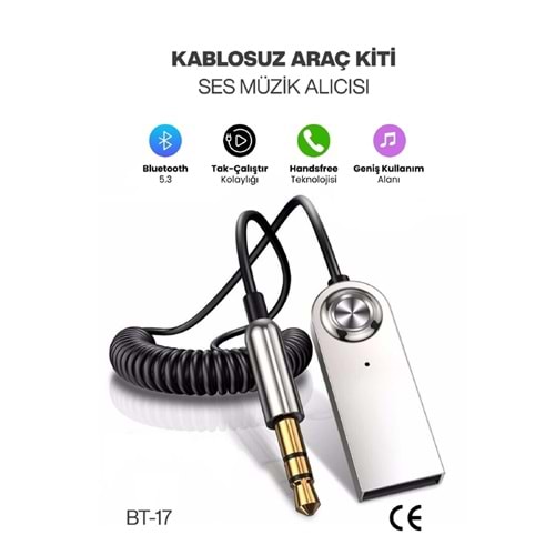 CONCORD BT-17 Kablosuz Aux Bluetooth 5.3 Araç Kiti Telefon Müzik Dinleme Tak Çalıştır