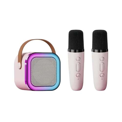 TELSAN K12 Kablosuz Bluetooth Hoparlör Karaoke Çift Mikrofon 5 Ses Efektli Rgb Hd Stereo Ses Usb/Sd/FM