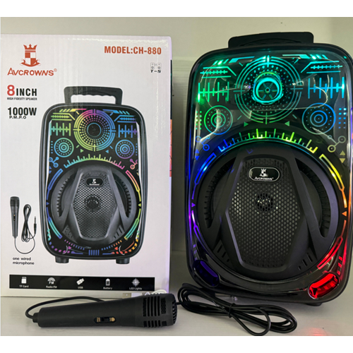 TELSAN CH-880 SD/USB/FM 8inc KARAOKE MİKROFONLU BLUETOOTH RGB IŞIKLI MÜZİK KUTUSU