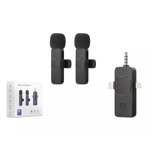 HADRON HDX2782 Type-C + Lightning + 3.5 mm Kablosuz 2’li Mikrofon Seti - Siyah