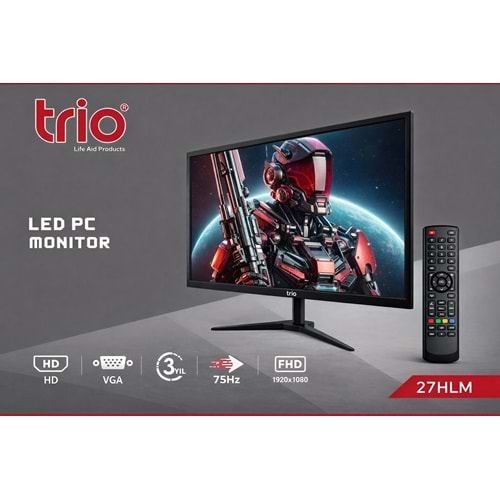 TRİO TR-Q27WS 27İNÇ MULTİMEDİA SESLİ 1080P FULLHD 75HZ USB+HDMİ+VGA KUMANDALI MONİTÖR