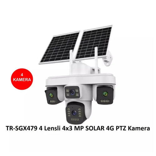 TRİO TR-SGX479 4 Kameralı 4x3MP 12MP 4G Solar PTZ Güvenlik Kamerası Sim Kartlı