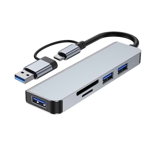 TELSAN TLS-501 ÇEVİRİCİ TYPE-C TO 3.0 USB 5 IN 1 USB 3 PORT HUB TF KART OKUYUCU