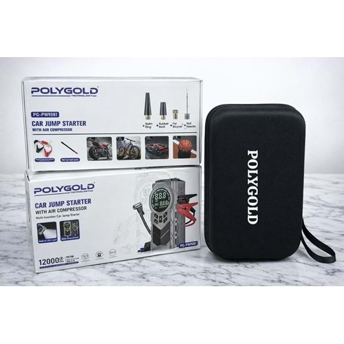 Polygold PG-PW9081 Şarjlı Hava Pompası Akü Takviyeli 12000 mAh Powerbank Özellikli