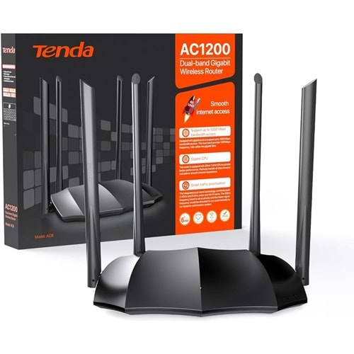 TENDA AC8 AC1200 Gigabit Dual Band Wi-Fi Router / Repeater / Access Point 4 Gigabit Port 2.4GHz & 5GHz Dual Bant Router