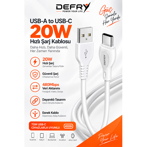 DEFRY DF-02T TYPE-C TO USB 2.4A ŞARJ VE DATA KABLO