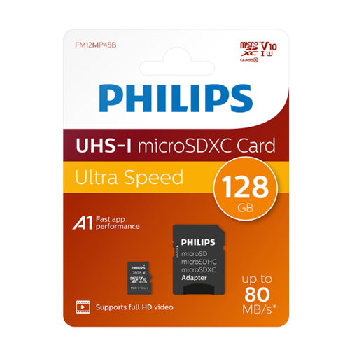 PHILIPS FM12MP45B/00 Micro SDXC Kart 128GB Class10 UHS-I U1 Adaptörlü