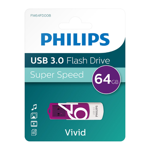 PHILIPS FM64FD00B/00 USB 3.0 64GB Vivid Mor Flash Bellek