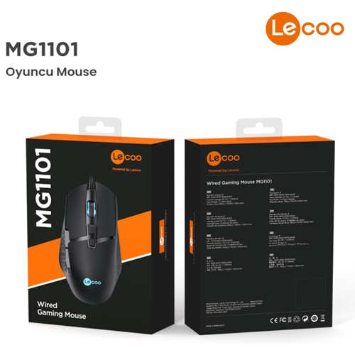 LECOO MG1101 Kablolu RGB LED Aydınlatmalı 6400DPI 8 Tuşlu Gaming Optik Mouse Siyah