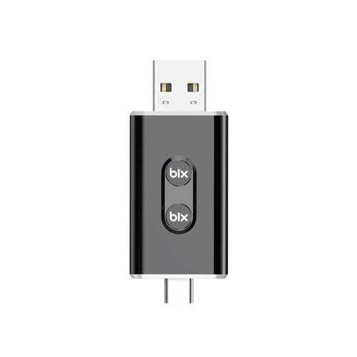 BIX CB02 2.4G/5G WiFi CarPlay Android Auto USB-A USB-C Çift Uçlu Hibrit Adaptör Siyah