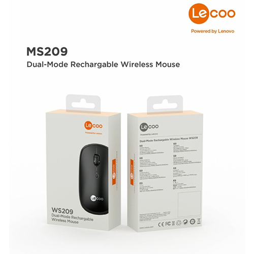 LECOO WS209 Dual Mod 2.4GHz WiFi + Bluetooth 6 Tuşlu 1600DPI Şarjlı Sessiz Kompakt Kablosuz Optik Mouse Siyah