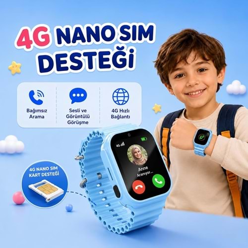 Bix Kids KW01 Sim Kartlı GPS Takipli SOS Kameralı ve Görüntülü Konuşmalı 4G Çocuk Akıllı Saati