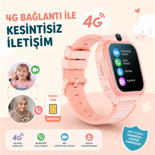 Bix Kids KW02 Sim Kartlı GPS Rota Takipli SOS Kameralı ve Görüntülü Konuşmalı 4G Çocuk Akıllı Saati