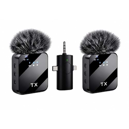 SPRANGE SM-12 TYPE-C / Lightning / 3.5 mm Aux Giriş 3IN1 Kablosuz Yaka Mikrofonu