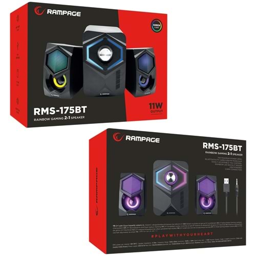 Rampage RMS-175BT 2+1 5W*2 Bluetooth+USB-TF-FM Rainbow Aydınlatmalı Gaming Speaker Hoparlör