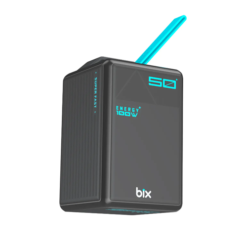 Bix PB5010W 50000mAh 100W Süper Hızlı Şarj Dijital Göstergeli 6 Portlu Powerbank Taşıma Askılı Taşınabilir Şarj Cihazı
