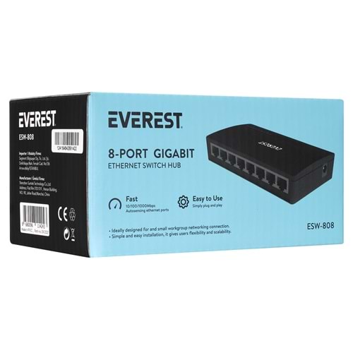 Everest ESW-808 8 Port 1000Mbps RTL8370N Gigabit Ethernet Switch Hub