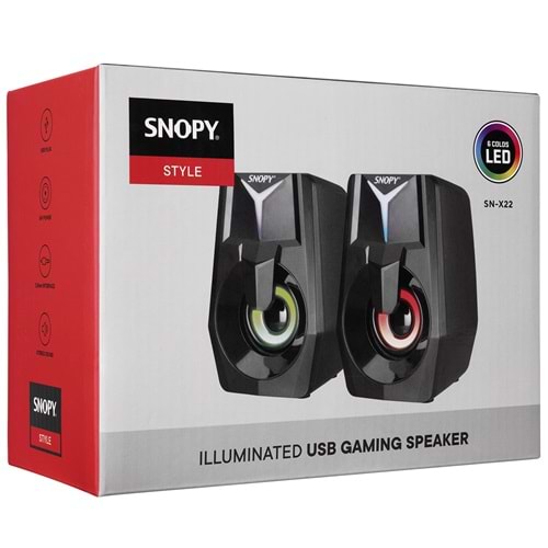 Snopy SN-X22 STYLE USB 2.0 Multimedia Led Işıklı 3W*2 Siyah USB Gaming Speaker Hoparlör