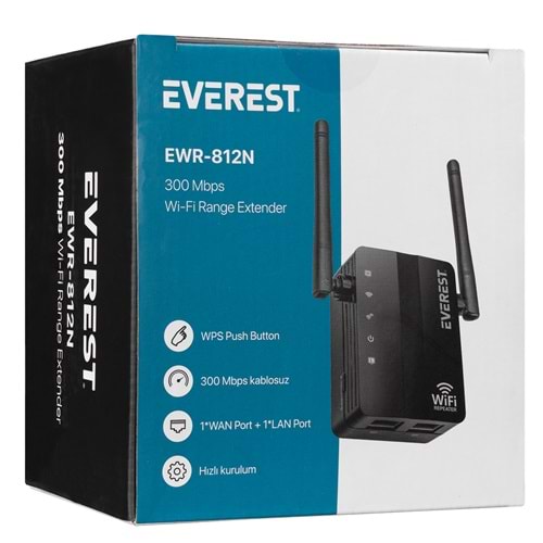 Everest EWR-812N 2.4GHz 300Mbps 1xWAN+1xLAN Port 2x2dBi Anten Repeater+AP Kablosuz Menzil Genişletici Acces Point