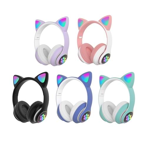 TELSAN CAT STN-28 Bluetooth Mikrofonlu LED Işıklı Hafıza Kartı Girişli Kulak Üstü Kedi Kulaklık
