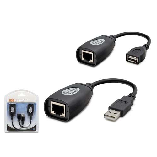 HADRON HDX5008 EXTENSİON ADAPTÖR RJ45 Usb Ek Uzatıcı Cat5e 6 Kablosu USB RJ45 EXTENDER 45METRE