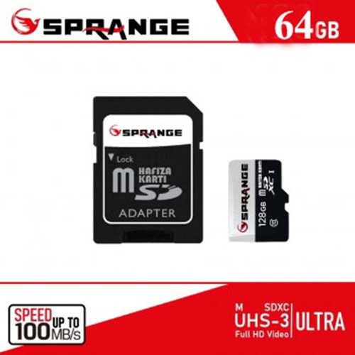 SPRANGE SM-64 Class10 64GB Micro SDXC UHS-3 4K HD Ultra Hafıza Kartı M64