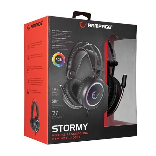 Rampage STORMY Siyah USB 7.1 Surround Oyuncu Mikrofonlu Kulaklık