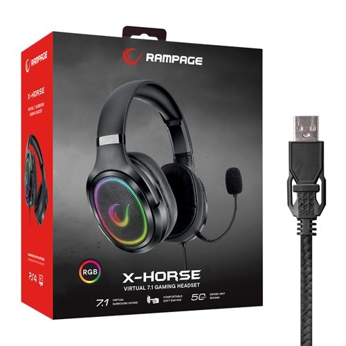 Rampage RX6 X-HORSE Siyah RGB Led 7.1 Gaming Mikrofonlu Oyuncu Kulaklığı