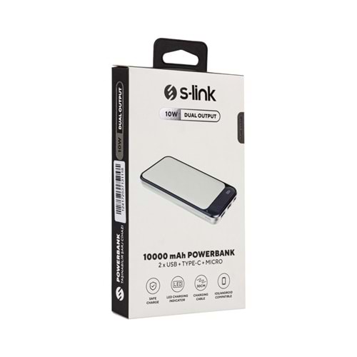 S-link IP-G2710 10000mAh Powerbank 2 Usb Port Beyaz LCD Göstergeli Taşınabilir Pil Şarj Cihazı