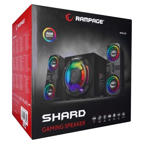 Rampage RMS-311 SHARD 2+1 80W Siyah USB,FM,Bluetooth,HMDI,Optica Rgb Işıklı Speaker