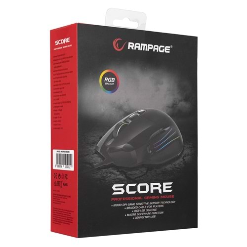 Rampage SMX-R650 Işıklı RGB SCORE Usb Siyah 10000Dpi RGB Gaming Mouse