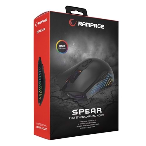 Rampage SMX-G68 SPEAR Full RGB 7200DPI Siyah 7D Makrolu Gaming Oyuncu Mouse