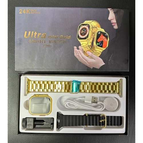 ULTRA MİNİ GOLD TİTANYUM CASE 24K GOLD Series 41MM Full Ekran 2023 Altın Renk Metal ve Silikon Çift Kordon Akıllı Saat