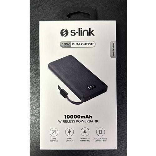 S-link IP-G10RW 10000mAh Kablosuz USB+Type-C+Micro Siyah LCD Ekranlı Taşınabilir Pil Şarj Cihazı